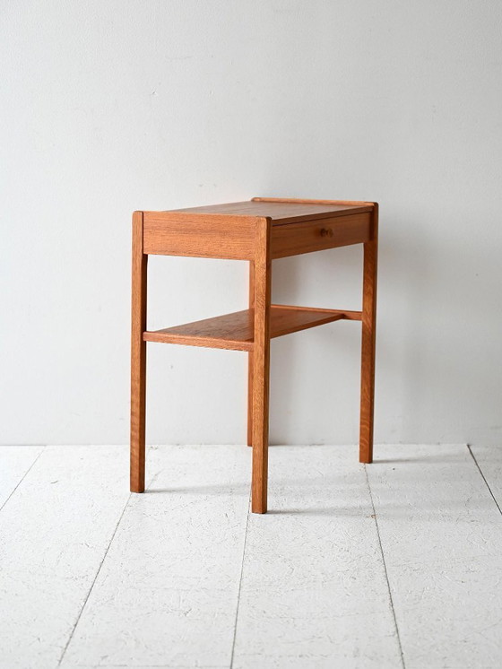 Image 1 of Scandinavian Vintage Teak Nightstand with Shelf