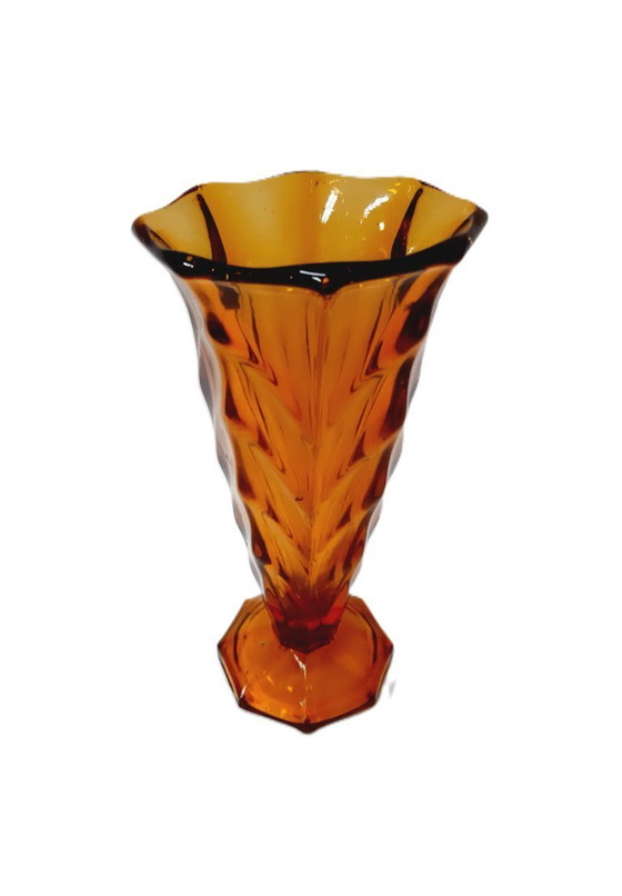 Image 1 of Jarrón octogonal de cristal ámbar estilo art déco