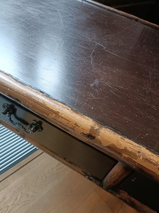 Characterful vintage bamboo-style Desk with three drawers, Brown (photo 4 of 9)