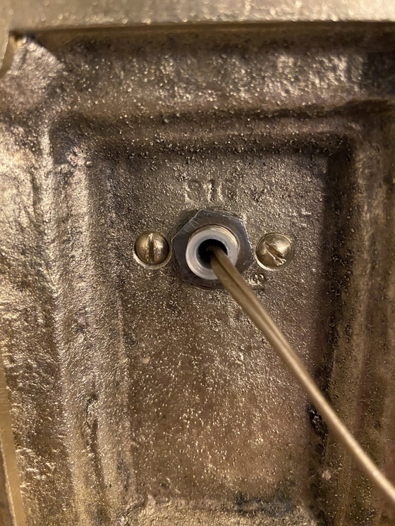 Image 1 of Bronze table lamp depicting a cherub playing the guitar