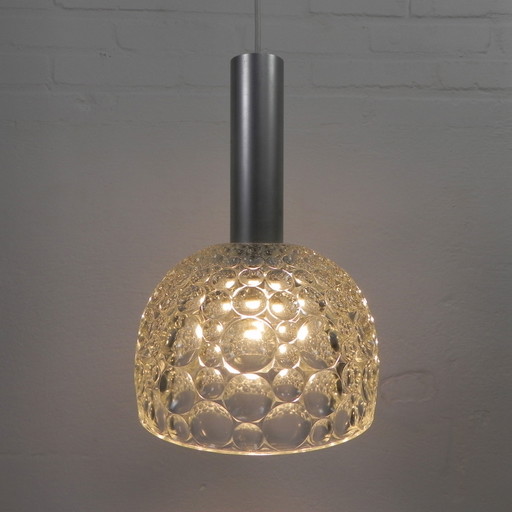 Lampe suspendue vintage avec abat-jour en verre avec motif de bulles, 1960s