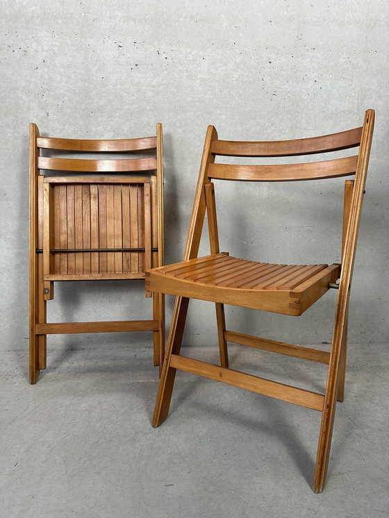 Image 1 of 2x vintage wooden folding chairs - beech
