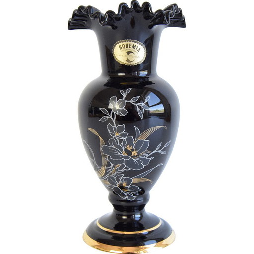 Vase vintage en verre d'art noir pour Crystalex, Tchécoslovaquie 1970