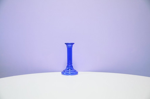 vintage hoge blauwe glazen kandelaar