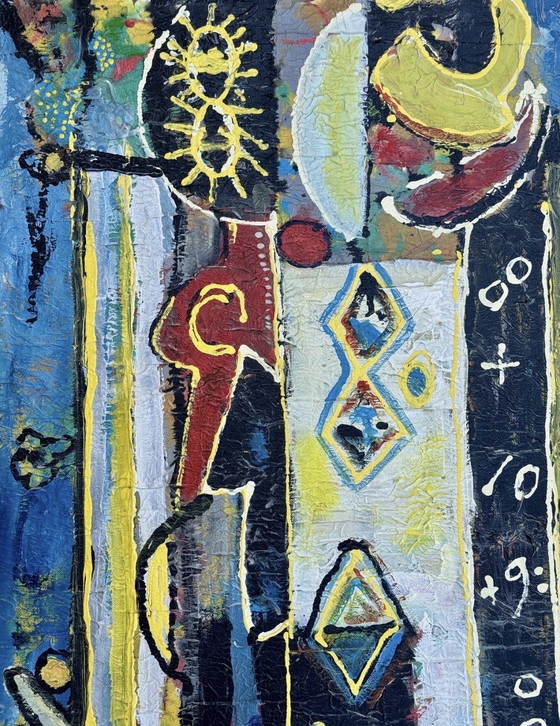 Image 1 of Groot abstract schilderij van Jan Wille uit 1978.