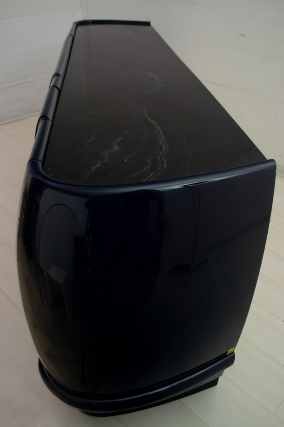 Image 1 of Postmodern Blue Lacquer and Black Marble Sideboard by DBM, Italy, 1980s