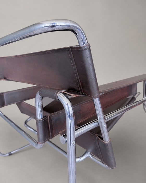 Image 1 of Fauteuil vintage Wassily B3 de Marcel Breuer pour Bononia/Gavina, Italie, cuir marron