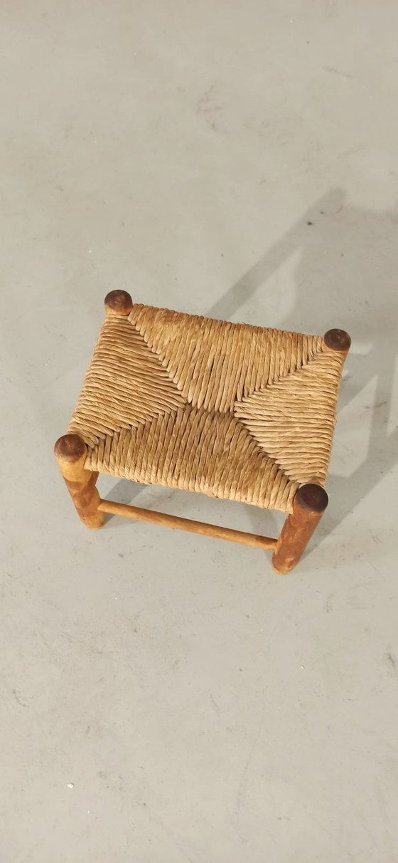 Image 1 of Vintage low stool, wood and wicker 