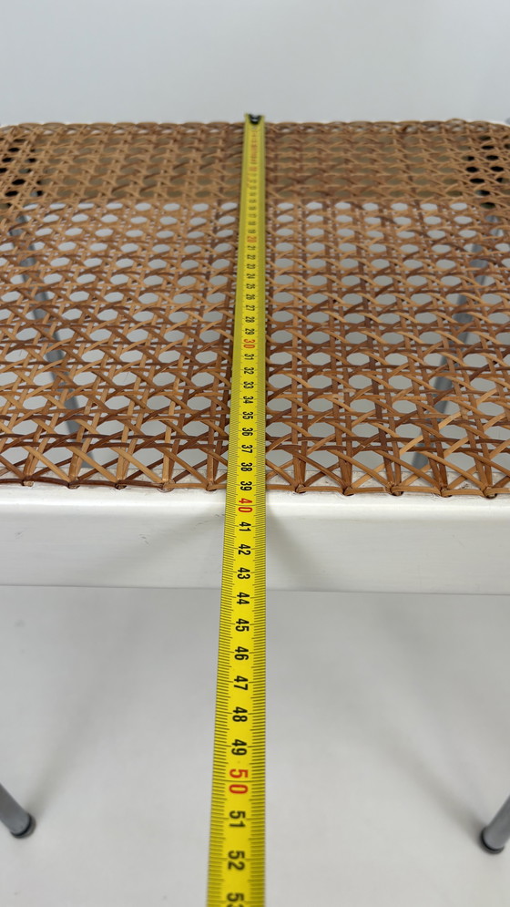 Image 1 of 2 x vintage armchair rattan/webbing chrome tube frame white wood