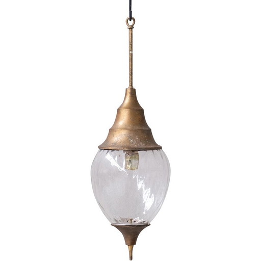 Lampada a sospensione vintage in ottone e vetro, Francia 1950