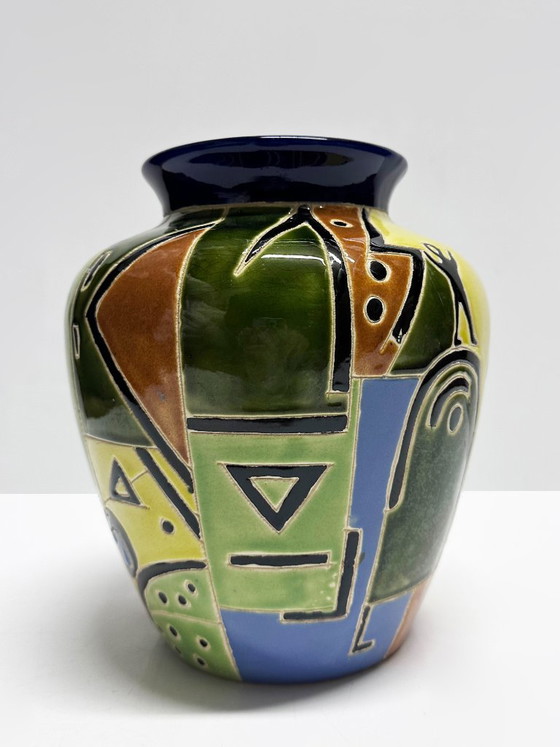 Glazed ceramic vase with African-inspired decoration, France, 1980s (photo 2 of 10)