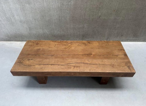 Image 1 of Brutalist Wabi-Sabi Solid Oak Coffee Table