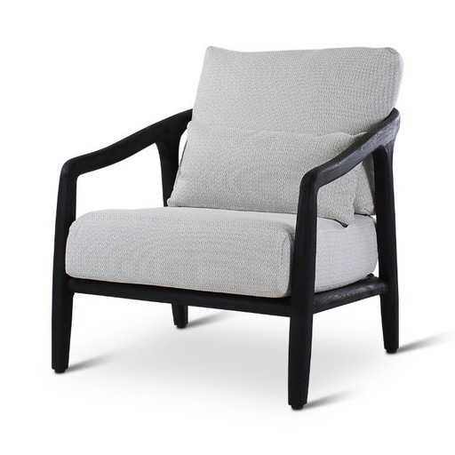 Ensemble de salon en teck noir, 3 places, 2 fauteuils et 1 table basse