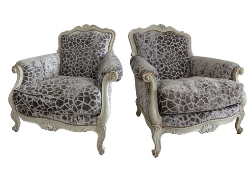 Jolie Paire de Fauteuils Baroques Velours et Bois