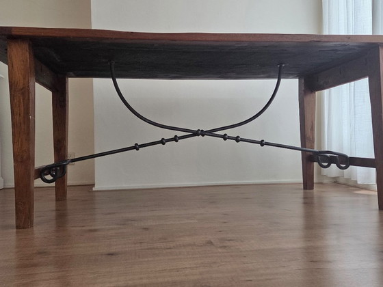 Tavolo da pranzo antico spagnolo con gambe a cavalletto - Legno massello e ferro battuto (200x89 cm) (photo 16 of 20)