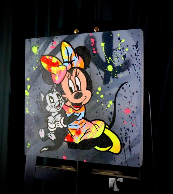 Pop Art Gemälde von Künstler Socrate, Minnie Mouse mit Katze, handsigniert mit Echtheitszertifikat, Unikat (photo 6 of 14)