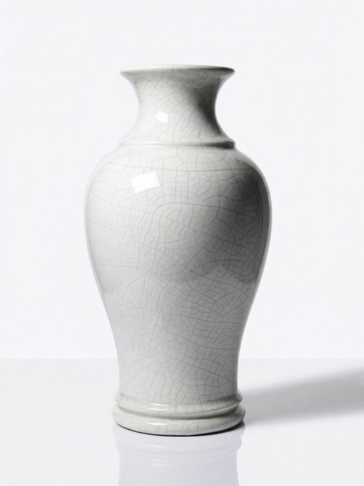 Large baluster vase in white crackled earthenware, Chinese style, 20th century