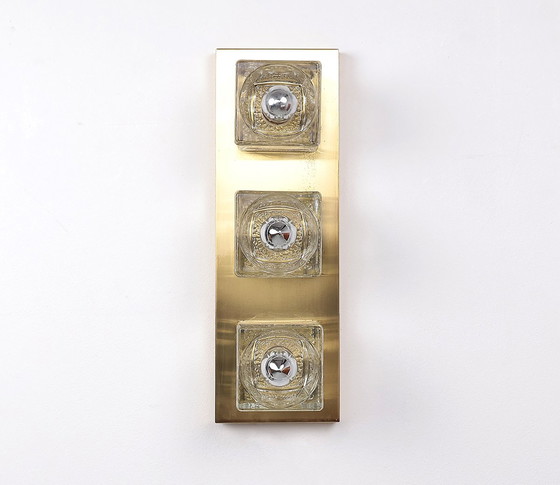 Image 1 of Peill & Putzler ice cube brass and glass wall or ceiling lamp