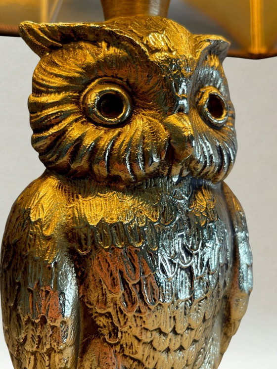 Image 1 of Lampe chouette vintage en métal doré – Deknudt – style Hollywood Regency