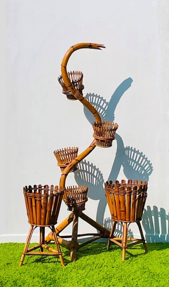 Image 1 of Supporto per piante a forma di serpente in bambù anni '50 * Vintage* Porta piante