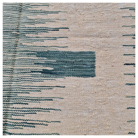 Handgeweven modern groen ikat kilim tapijt | Platgeweven | Hedendaags | 246 × 171 cm (97 × 67 inch) (photo 7 of 11)