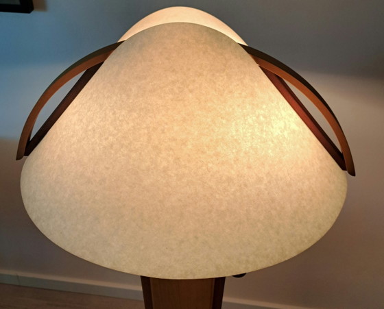 DOMUS 6306 Vintage houten vloerlamp – in hoogte verstelbaar – met voetdimmer – Duits design – Vloerlampen (photo 4 of 15)