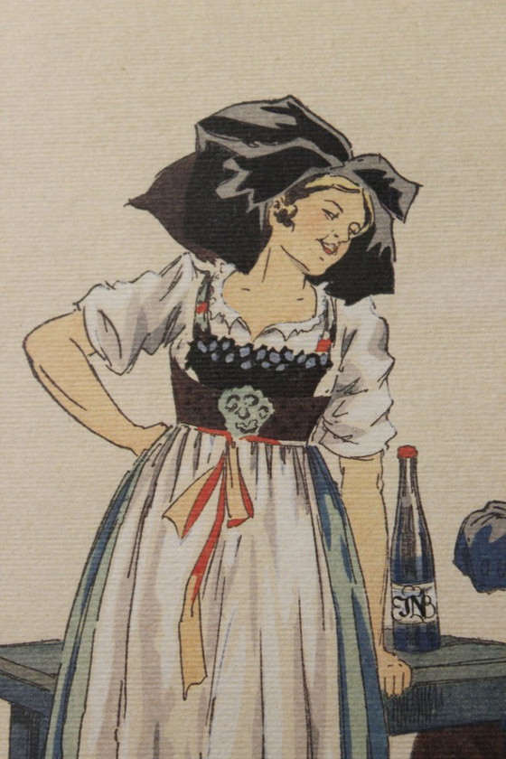 Image 1 of E. Maudy, Lithografie mit Gouache-Veredelung, ein elsässisches Paar in traditioneller elsässischer Tracht