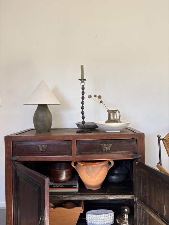 Image 1 of Antique Chinese lacquered wooden cabinet with drawers & doors