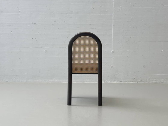 Image 1 of Set van 6 stoelen met rieten en lederen zittingen van Dietiker, jaren 80.