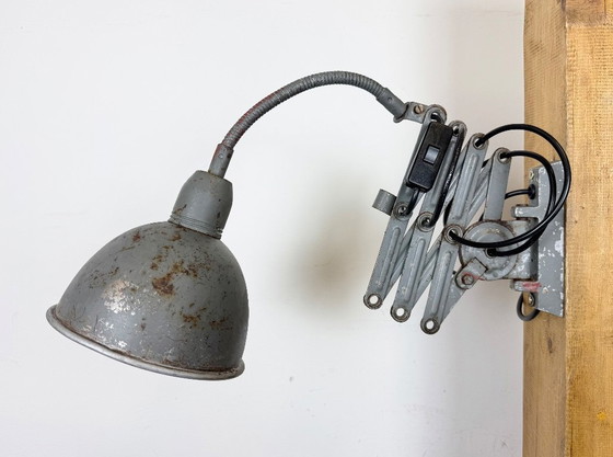 Image 1 of Grey Industrial Gooseneck Scissor Wall Lamp from Elektroinstala, 1960s