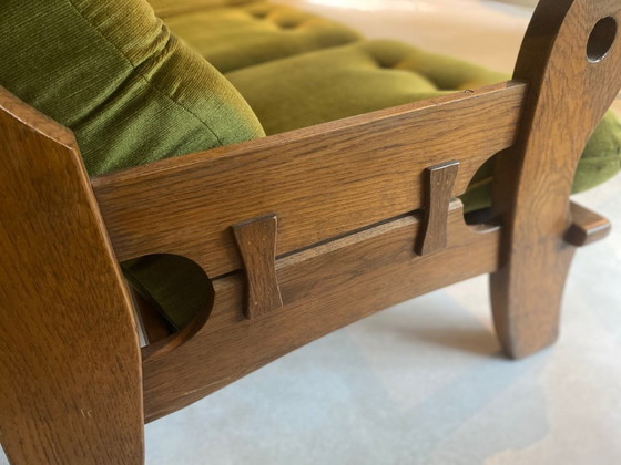 Image 1 of Divano in rovere massello – anni '70, stile rustico-brutalista, rivestimento verde