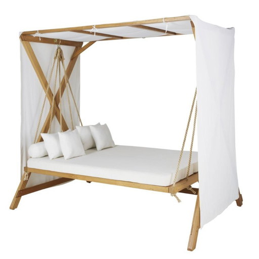 Hollywood schommelbank van acaciahout, ligbed, boho chic – ligbed tuin, Textile