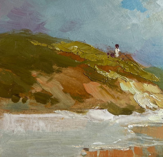 Image 1 of Original Oil Painting Summer Coastal Landscape The mountains touch the sea