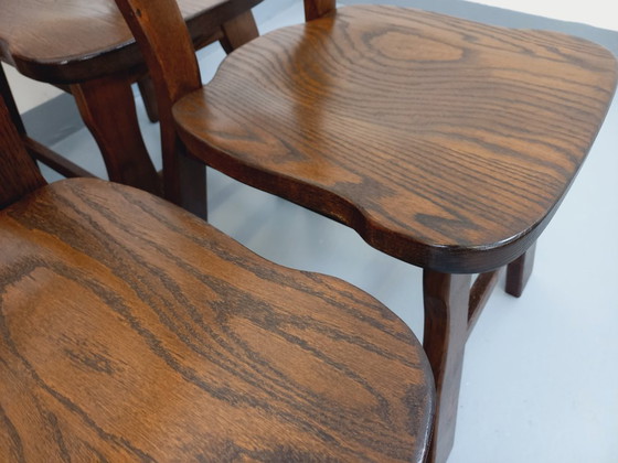 Image 1 of Set of 6 vintage brutalist oak chairs from the 1950s