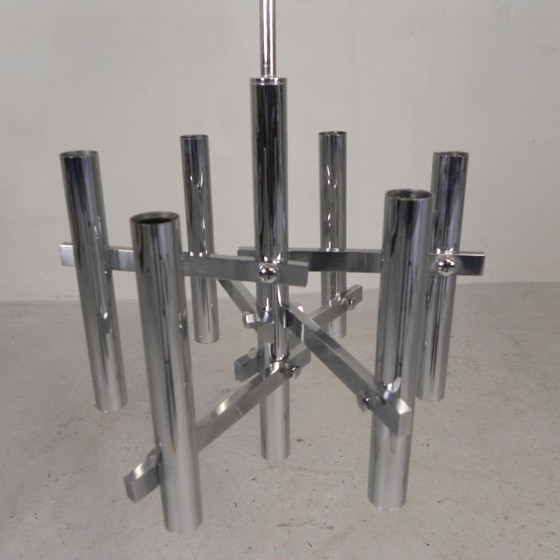 Chromed pendant lamp by Gaetano Sciolari for Boulanger, 70s, Metal, Silver, Vintage (photo 3 of 15)
