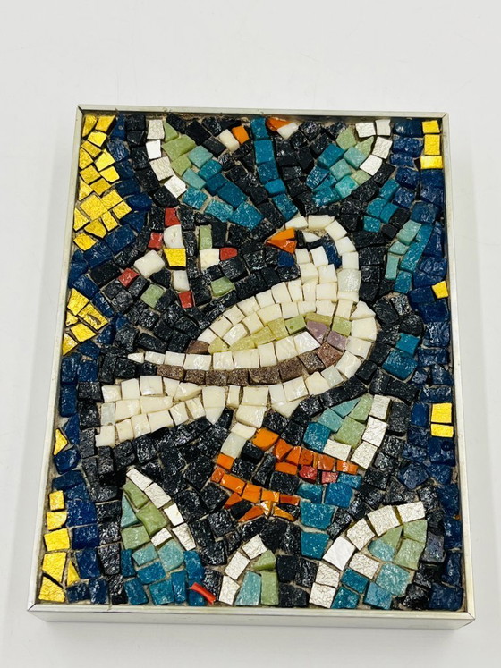 Image 1 of Gerahmtes italienisches Mosaik eines Vogels in Ravenna mit byzantinischen Einflüssen