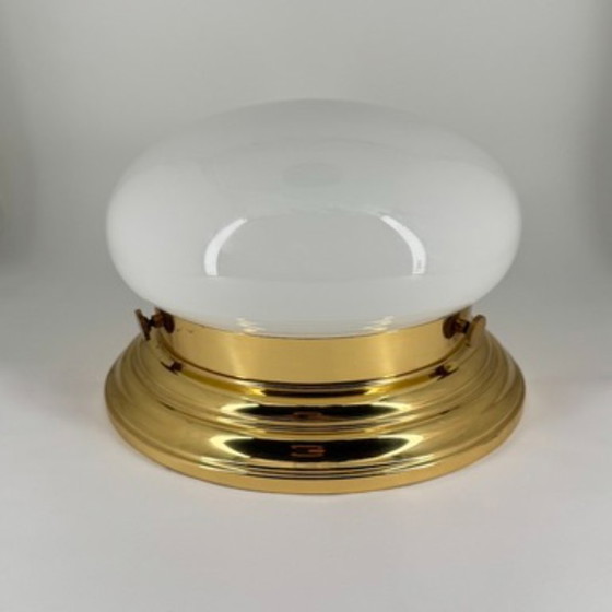 Vintage Ceiling Light - Art Déco / Mid Century Design - 2-bulb E14 - Bauhaus Style, Brass, Glass, Gold (photo 3 of 15)