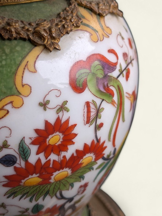 Image 1 of Rare lampe de table vintage Mid Century | Porcelaine & Abat-jour en tissu | Lampe de chevet rétro des années 50/60