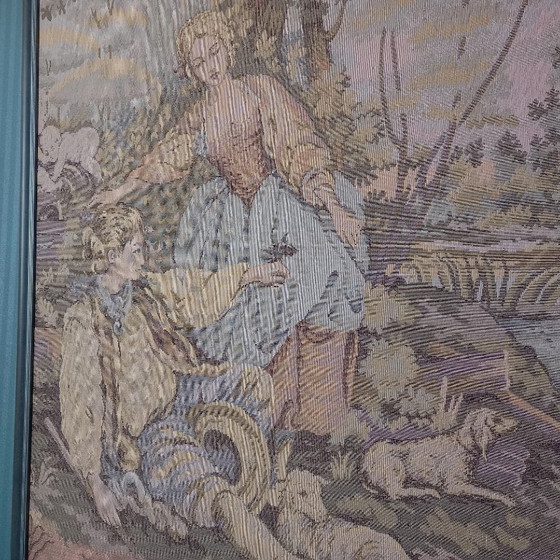 Image 1 of Hand-woven Italian tapestry in a classic wooden frame