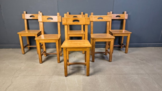 Image 1 of Vintage oak brutalist chairs, 1960s - set of 6