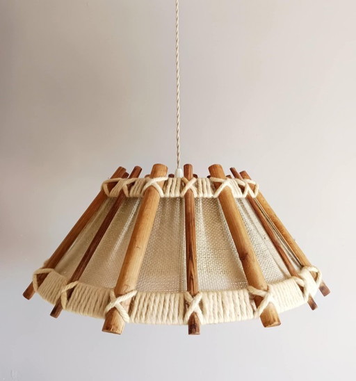 Scandinavian wool and rope hanging lamp 1970