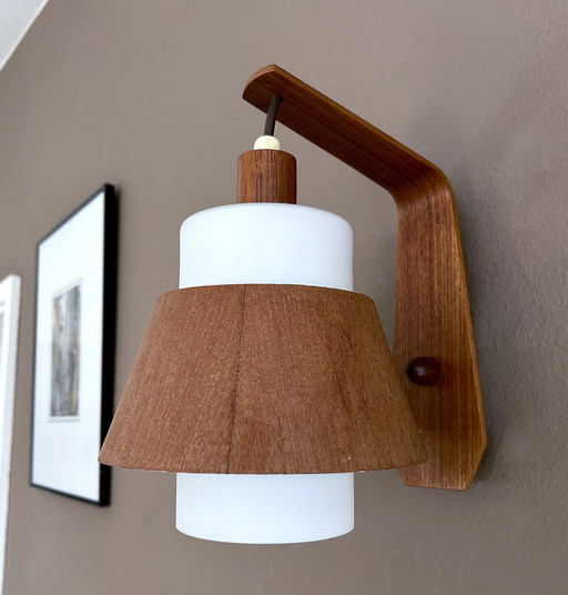 Danish Modern Teak & Glass Vintage Wall Light