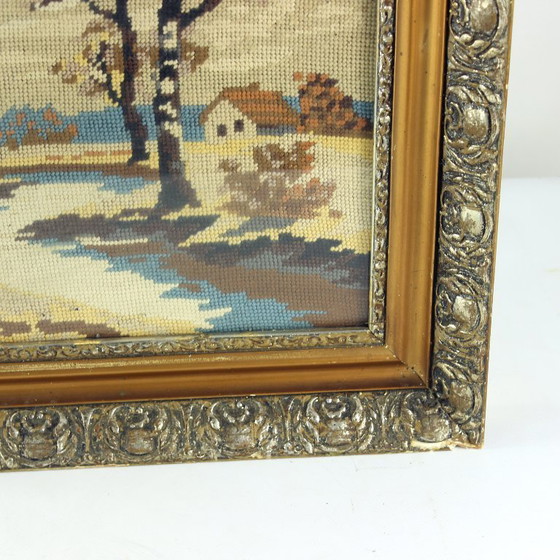 Image 1 of Vintage Embroidery Wall Art In A Frame, 1950s