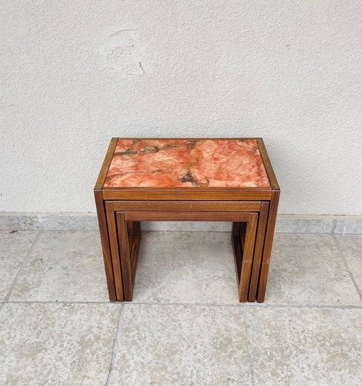 Set of 3 Scandinavian nesting tables in teak, 1960