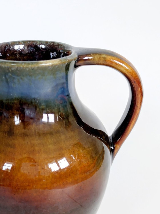 Image 1 of Anfora in ceramica vintage, smalto Fat Lava, decorazione da mensola in stile boho di metà secolo.