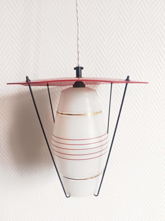 Image 1 of Lampada a sospensione vintage in vetro e plexiglas, anni '60