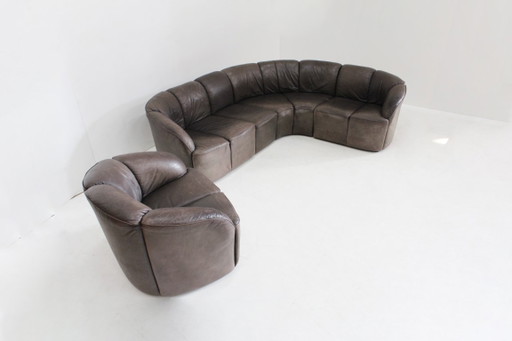 Vintage modulares Ledersofa und Sessel Walter Knoll Piccolino 1960er