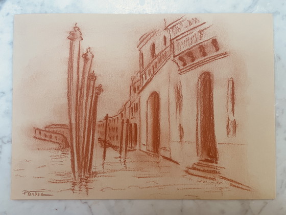 Image 1 of Gesigneerd Sanguine landschap Canal Grande Venetië