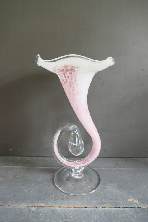 Vase trompette vintage en verre séparé de Murano