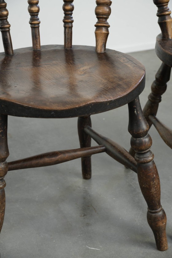 4x Antique English wooden Windsor pub/bistro chairs from the 19th century with a beautiful patina (photo 12 of 14)